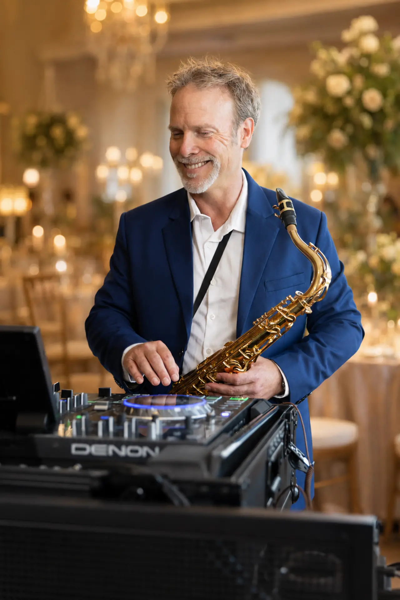 Howard Anderson DJing with his saxophone at a luxury wedding
